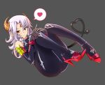 blush breasts butter-t demon_girl detached_sleeves grey_background heart heart_tail high_heels horns long_hair monster_girl open_shoes original pointy_ears red_eyes shoes silver_hair simple_background smile solo spoken_heart succubus tail
