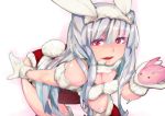  :d animal_ears breasts bunny_ears bunny_tail cleavage efyuru gloves headset idolmaster leaning long_hair open_mouth rabbit_ears shijou_takane silver_hair smile solo tail white_gloves 