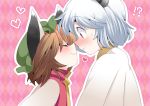  2girls animal_ears blush brown_hair cat_ears chen closed_eyes eyes_closed grey_hair hammer_(sunset_beach) hat heart mouse_ears multiple_girls nazrin nose_to_nose noses_touching red_eyes short_hair silver_hair smile sweatdrop touhou 