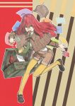  blue_eyes book deerstalker detective hat long_hair looking_at_viewer magnifying_glass mouth_hold naro0427 necktie open_mouth original paper pocky red_hair redhead solo suitcase yellow_legwear 