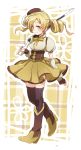  blonde_hair detached_sleeves drill_hair fingerless_gloves gloves gun hat magical_girl mahou_shoujo_madoka_magica popoin ribbon skirt solo thigh-highs thighhighs tomoe_mami twintails weapon yellow_eyes 