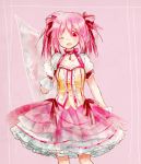  1girl character_name dress gloves kaname_madoka magical_girl mahou_shoujo_madoka_magica naru_(andante) pink_eyes pink_hair solo twintails wink 