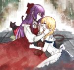  animal apron blonde_hair blood bow cat closed_eyes ellen_(majo_no_ie) ellen_(the_witch&#039;s_house) ellen_(the_witch's_house) eyes_closed flower glowing glowing_eyes hair_bow kuuko long_hair long_sleeves majo_no_ie multiple_girls puffy_sleeves purple_hair rose short_sleeves stuffed_animal stuffed_toy teddy_bear the_witch&#039;s_house the_witch's_house very_long_hair viola_(majo_no_ie) viola_(the_witch&#039;s_house) viola_(the_witch's_house) 