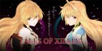  black_background blonde_hair dual_persona gradient gradient_background long_hair milla_(tales_of_xillia_2) milla_maxwell mokkei pink_eyes purple_background tales_of_(series) tales_of_xillia tales_of_xillia_2 translated translation_request 