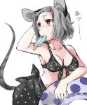  animal_ears bikini breasts cleavage grey_hair hamira-ze innertube mouse_ears mouse_tail mouth_hold nazrin popsicle red_eyes short_hair simple_background solo swimsuit tail touhou white_background 