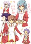  anger_vein apron blue_eyes blue_hair blush brown_hair carrying character_request closed_eyes cosplay crossdressinging dress eyes_closed headband inazuma_eleven_(series) inazuma_eleven_go kageyama_hikaru kariya_masaki male matsukaze_tenma multiple_boys my-otome nishizono_shinsuke open_mouth purple_hair short_hair tea thigh-highs thighhighs tobi_(one) translated translation_request tsurugi_kyousuke white_background yellow_eyes zettai_ryouiki 