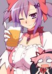  9law beer breasts cosplay cup face gloves hair_ribbon hands kaname_junko kaname_madoka kaname_madoka_(cosplay) mahou_shoujo_madoka_magica mother_and_daughter multiple_girls o_o oekaki open_mouth parody pink_hair purple_eyes purple_hair revision ribbon short_twintails smile twintails violet_eyes wink 