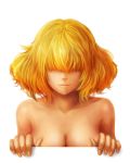  &lt;ro 1girl blonde_hair copyright_request hair_over_eyes nude simple_background solo 