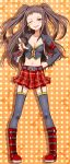 1girl :p belt breasts brown_hair character_request cleavage garters hand_on_hip idolmaster idolmaster_cinderella_girls jacket long_hair smile solo thigh-highs tongue twintails wink 