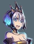  bare_shoulders blue_eyes breasts bust choker cleavage crown elbow_gloves eyelashes gloves gwendolyn hair_ornament maniacpaint odin_sphere short_hair silver_hair simple_background solo 
