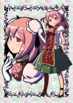  bandage bandages bow bun_cover chinese_clothes double_bun floral_background flower ibaraki_kasen maru_rx pink_eyes pink_hair puffy_sleeves rose short_hair short_sleeves skirt smile solo tabard touhou 