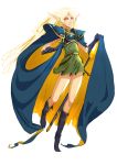  armor belt blonde_hair boots breastplate cape clothes_grab deedlit dress elbow_gloves elf full_body gloves green_dress highres long_hair pauldrons pointy_ears rapier record_of_lodoss_war running short_dress sleeveless sleeveless_dress solo sword weapon white_background yana_yana yellow_eyes 