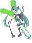  absurdres aqua_eyes boohime boots cane cat_tail green_hair hatsune_miku highres kneehighs long_hair mismatched_legwear necktie open_mouth solo spring_onion tail thigh-highs thigh_boots thighhighs twintails very_long_hair vocaloid 