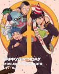  5boys birthday black_hair blue_hair confetti crazy_diamond gakuran happy_birthday hat higashikata_jousuke hirose_kouichi jojo_no_kimyou_na_bouken kishibe_rohan multiple_boys nijimura_okuyasu party_hat pompadour school_uniform stand_(jojo) tsuarera 