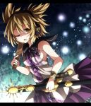  bare_shoulders brown_eyes brown_hair dress earmuffs looking_at_viewer open_mouth ritual_baton scabbard sheath sheathed short_hair sleeveless sleeveless_dress solo taku10 touhou toyosatomimi_no_miko wink 