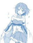  :d blue_hair cape gloves hair_ornament hairclip magical_girl mahou_shoujo_madoka_magica miki_sayaka monochrome open_mouth popoin short_hair sketch skirt smile solo 