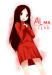  1girl alma_wade blush butter-t f.e.a.r. long_hair open_mouth red_eyes skirt smile solo 