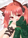  :d alternate_hairstyle animal_ears blush cat_ears cat_tail extra_ears fang heart kaenbyou_rin leg_ribbon multiple_tails natsu_no_koucha open_mouth red_eyes red_hair redhead ribbon simple_background smile solo tail touhou twintails white_background 