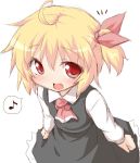  :d ascot blonde_hair blush clenched_hands fang hair_ribbon looking_at_viewer musical_note natsu_no_koucha open_mouth red_eyes ribbon rumia sketch smile solo spoken_musical_note touhou white_background 