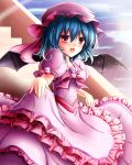  blue_hair blush highres open_mouth remilia_scarlet short_hair smile solo touhou wings yuzin 