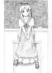  hat kamishirasawa_keine long_hair looking_at_viewer monochrome smile solo touhou traditional_media vent_arbre 