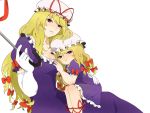  blonde_hair blush bow breasts child dress elbow_gloves gloves hair_bow hat hat_ribbon parasol purple_eyes ribbon smile sutenuko time_paradox touhou umbrella violet_eyes yakumo_yukari 