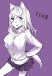  animal_ears breasts hands_on_hips large_breasts monochrome original purple_eyes robo8 skirt tail violet_eyes 
