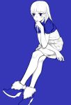  blue_eyes boots hand_on_chin hand_to_chin monochrome original robo8 sitting skirt solo 