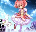  :3 bow bubble_skirt choker creature gloves hair_bow kaname_madoka kneehighs kyubey magical_girl mahou_shoujo_madoka_magica pink_eyes pink_hair puffy_sleeves short_hair short_twintails smile trd twintails 