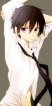  arms_up black_eyes black_hair dress_shirt kirito male necktie shirt short_hair sword_art_online tsukimori_usako 