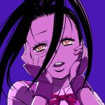  black_hair eyelashes hands_on_own_cheeks hands_on_own_face ibuki kote long_hair nonjake open_mouth parody ribbon school_uniform solo street_fighter street_fighter_iii street_fighter_iv yandere yandere_trance yellow_eyes 