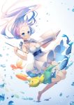  :o barefoot blue_eyes blush book bubble dress fish gradient gradient_background highres holding holding_book long_hair open_book original paintbrush pixiv pixiv-tan rie_(reverie) silver_hair solo 