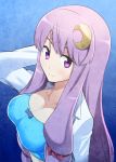  breasts casual cleavage crescent large_breasts long_hair looking_at_viewer patchouli_knowledge purple_eyes purple_hair solo touhou violet_eyes yuuzii 
