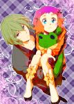  1girl aquarion_(series) aquarion_evol blonde_hair blue_eyes carrying coat couple doll dress gloves gradient_hair hachigou hair_ornament jin_musou multicolored_hair orange_hair princess_carry purple_hair stuffed_animal stuffed_toy tama_(aquarion) yunoha_thrul 