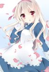  :o bad_id blush dress gradient gradient_background hair_ribbon kagerou_days_(vocaloid) kagerou_project kzom long_hair mary_(kagerou_project) petals pink_eyes ribbon silver_hair solo souzou_forest_(vocaloid) 