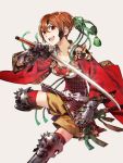  brown_hair gauntlets mugishirako red_eyes reki-dama short_hair solo sword weapon 