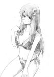  bikini blush breasts crescent long_hair looking_at_viewer monochrome patchouli_knowledge simple_background solo swimsuit touhou traditional_media vent_arbre white_background 