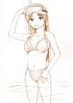  bikini breasts hong_meiling long_hair looking_at_viewer monochrome smile snorkel solo swimsuit touhou vent_arbre wading 
