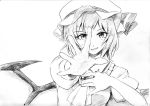 hat looking_at_viewer monochrome remilia_scarlet smile solo touhou traditional_media vent_arbre 