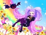  ahoge ankle_lace-up bat book choker cross-laced_footwear flower long_hair nico_(smile_precure!) panier2 pantyhose precure purple_eyes purple_hair purple_legwear rainbow shoes skirt sky smile smile_precure! sparkle violet_eyes 