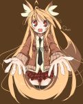  animal_ears blush endou_chihiro fox_ears fox_tail highres long_hair looking_at_viewer open_mouth original skirt solo tail 