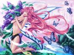  blue_eyes bra butterfly haruka126 kneeling leaf long_hair open_mouth original pink_hair solo underwear water 