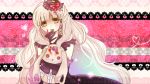  blood chaperu_(mukuone) doll elbow_gloves fang gloves heart heart_eyes highres licking long_hair mayu_(vocaloid) vocaloid yandere yellow_eyes zipper 