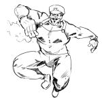  1boy araki_hirohiko_(style) boots cap drawfag fire gloves manly mario monochrome muscle mustache nintendo parody solo style_parody super_mario_bros. suspenders 