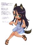  animal_ears bare_shoulders blue_hair blush child collar copyright_request dress hair_ornament knees_together_feet_apart long_hair looking_at_viewer naoki_(shibu_asa_ryo) open_mouth paw_pose sandals solo tail translation_request translucent 