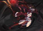  akali blood breasts cleavage deathklovc dual_wielding highres large_breasts league_of_legends long_hair mask open_eyes ponytail red_eyes red_hair redhead squinting torn_clothes tree very_long_hair weapon 