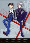  2boys absurdres black_hair blue_eyes calendar highres ikari_shinji multiple_boys nagisa_kaworu neon neon_genesis_evangelion official_art plugsuit rebuild_of_evangelion red_eyes silver_hair 