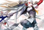  glowing glowing_eyes labrys persona persona_4:_the_ultimate_in_mayonaka_arena red_eyes school_uniform shion_(kizuro) silver_hair weapon 