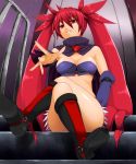  arcana_heart_3 boots breasts cape crossed_legs detached_sleeves long_hair najaran_(pixiv) red_eyes red_hair redhead scharlachrot sitting twintails 