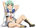  aquarion_(series) aquarion_evol armpits arms_up blush breasts ekakibito green_hair short_hair simple_background smile solo white_background zessica_wong 